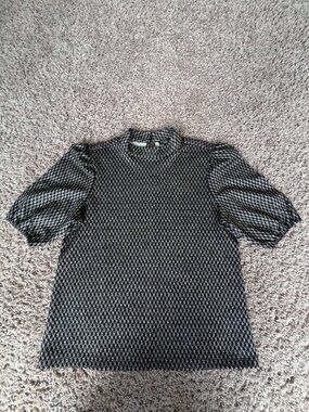 NWOT Ann Taylor Factory Houndstooth Metallic Puff Sleeve Top SP